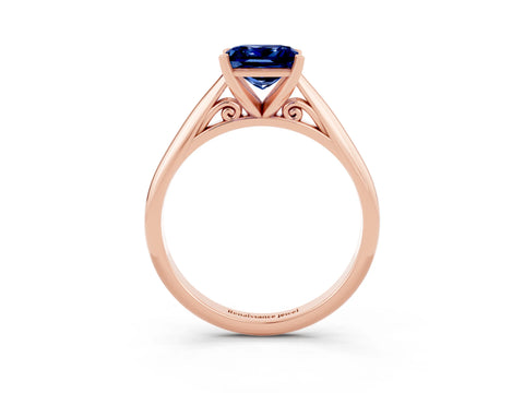Rose gold Princess Cut Blue Sapphire Solitaire Engagement Ring with Cathedral Setting and Four-Prong Mount_15