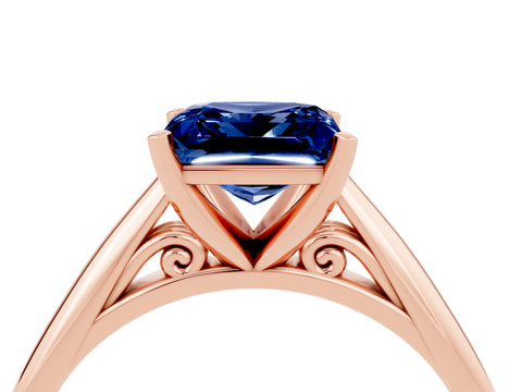 Rose gold Princess Cut Blue Sapphire Solitaire Engagement Ring with Cathedral Setting and Four-Prong Mount_16