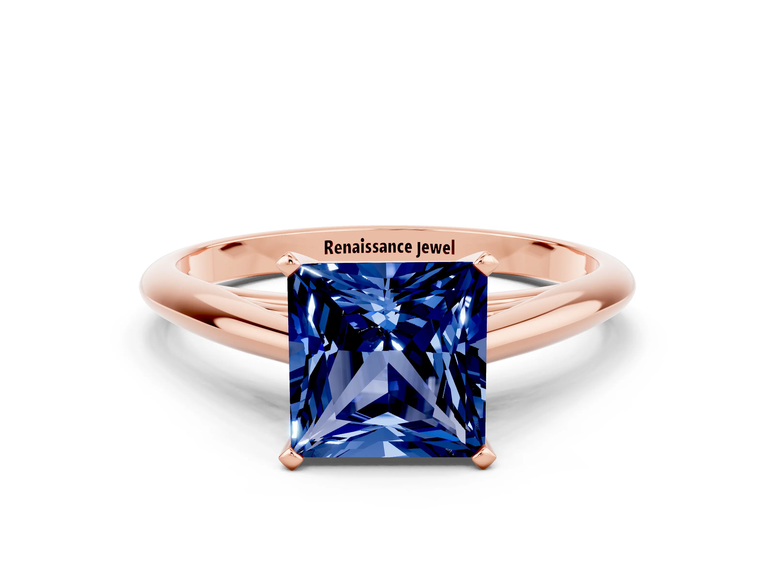 Ruby Rose Men's Collection Rose Gold Lab-Grown Blue Sapphire Cathedral Solitaire Ring