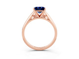 Rose gold Princess Cut Blue Sapphire Solitaire Engagement Ring with Cathedral Setting and Four-Prong Mount_69