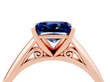 Rose gold Princess Cut Blue Sapphire Solitaire Engagement Ring with Cathedral Setting and Four-Prong Mount_70