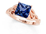 Rose gold Princess Cut Blue Sapphire Solitaire Engagement Ring with Celtic Knot Band and Four-Prong Setting_1
