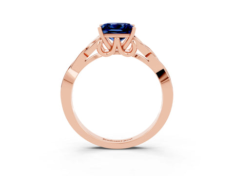 Rose gold Princess Cut Blue Sapphire Solitaire Engagement Ring with Celtic Knot Band and Four-Prong Setting_3