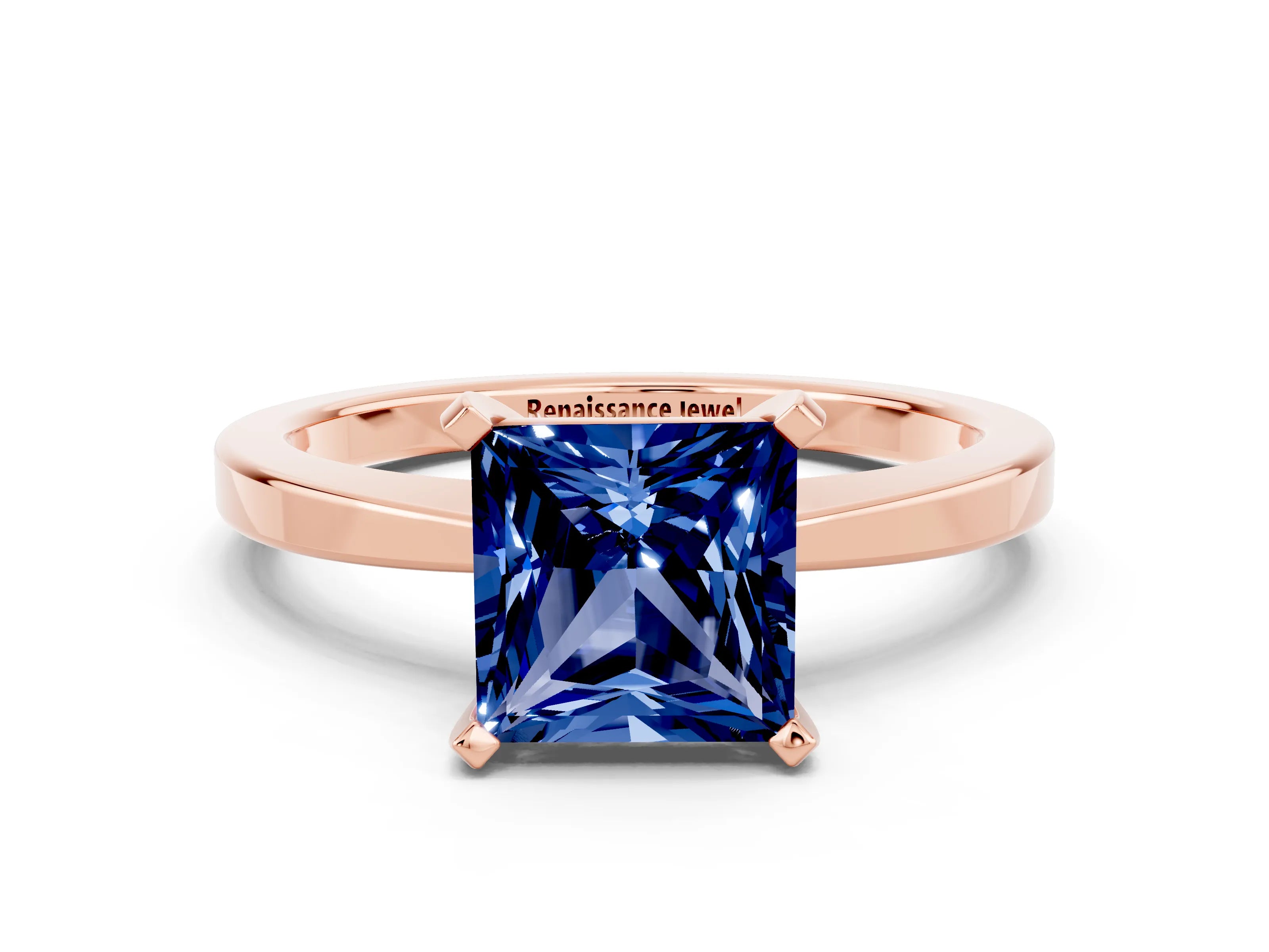 Rose gold Princess Cut Blue Sapphire Solitaire Engagement Ring with Classic Band and Four-Prong Setting_24