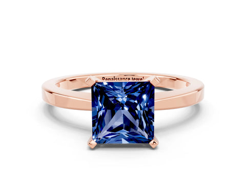 Rose gold Princess Cut Blue Sapphire Solitaire Engagement Ring with Classic Band and Four-Prong Setting_24