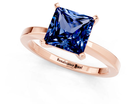 Rose gold Princess Cut Blue Sapphire Solitaire Engagement Ring with Classic Band and Four-Prong Setting_25