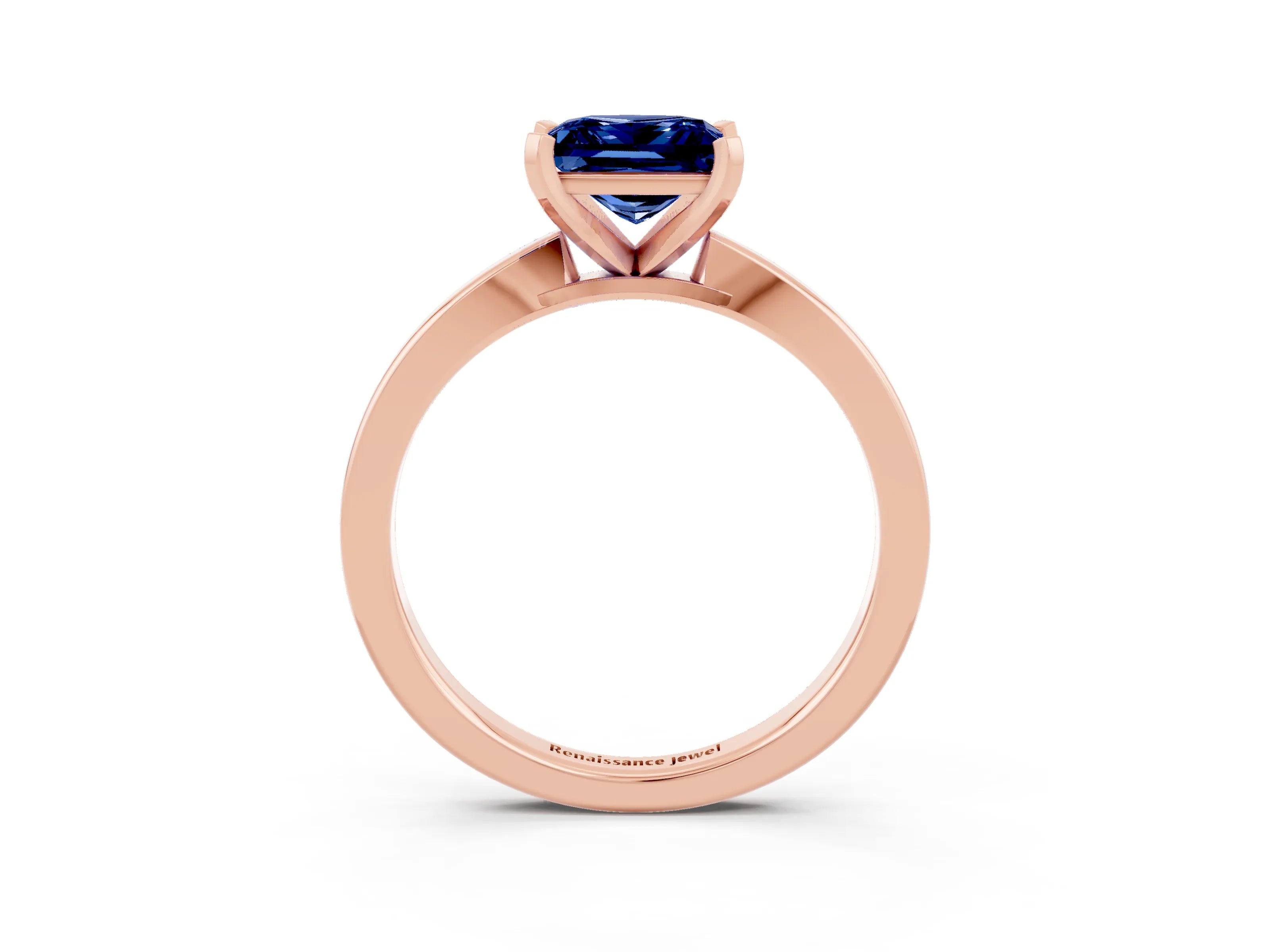 Rose gold Princess Cut Blue Sapphire Solitaire Engagement Ring with Classic Band and Four-Prong Setting_27