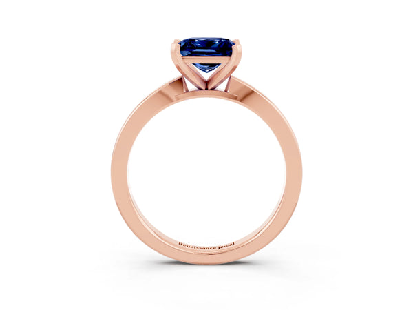 Rose gold Princess Cut Blue Sapphire Solitaire Engagement Ring with Classic Band and Four-Prong Setting