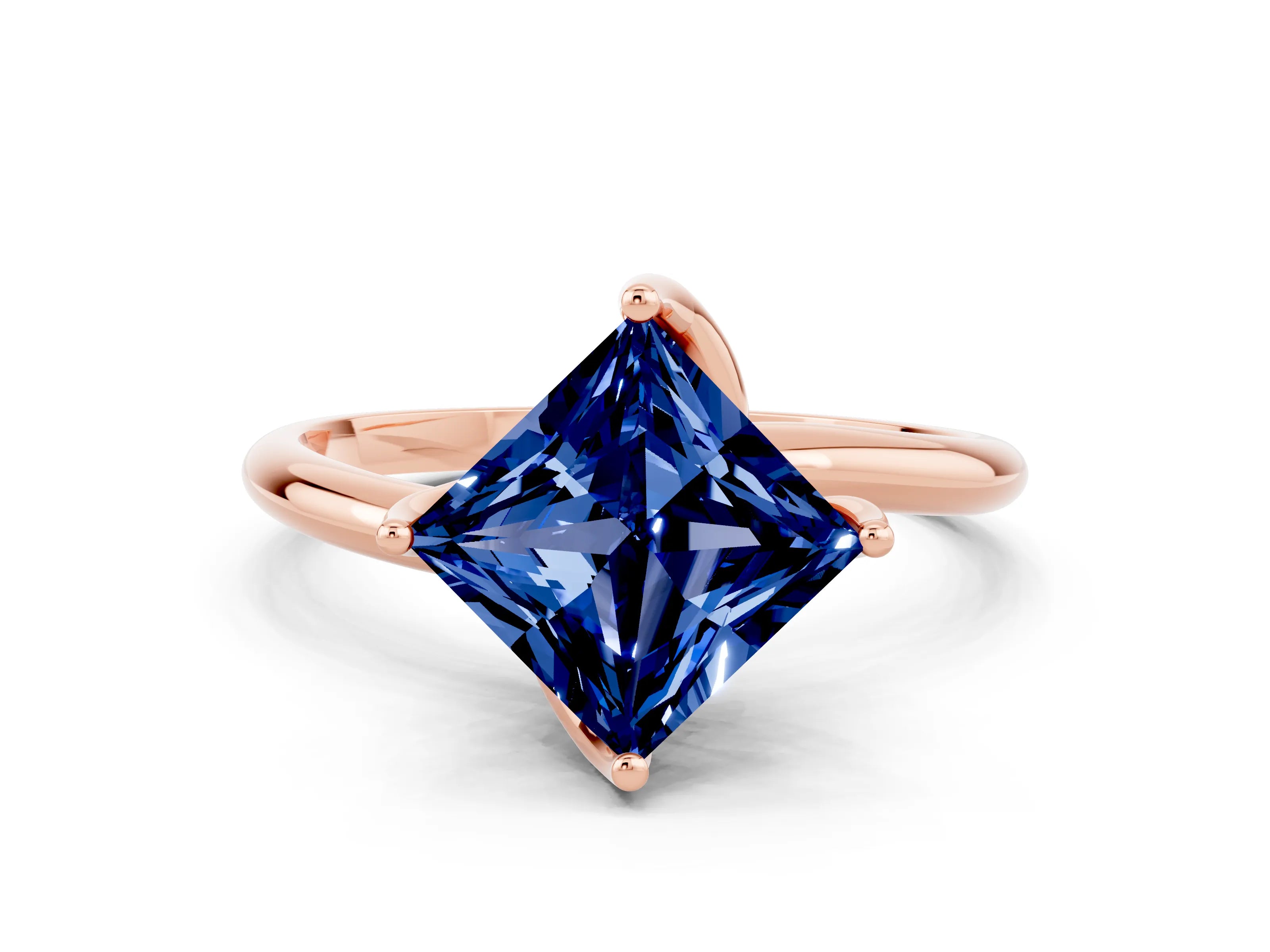 Rose gold Princess Cut Blue Sapphire Solitaire Engagement Ring with Four-Prong Setting and Classic Band_12
