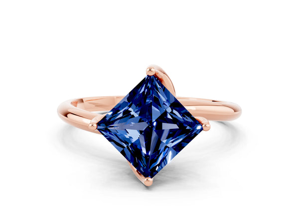 Rose gold Princess Cut Blue Sapphire Solitaire Engagement Ring with Four-Prong Setting and Classic Band