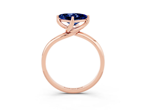 Rose gold Princess Cut Blue Sapphire Solitaire Engagement Ring with Four-Prong Setting and Classic Band