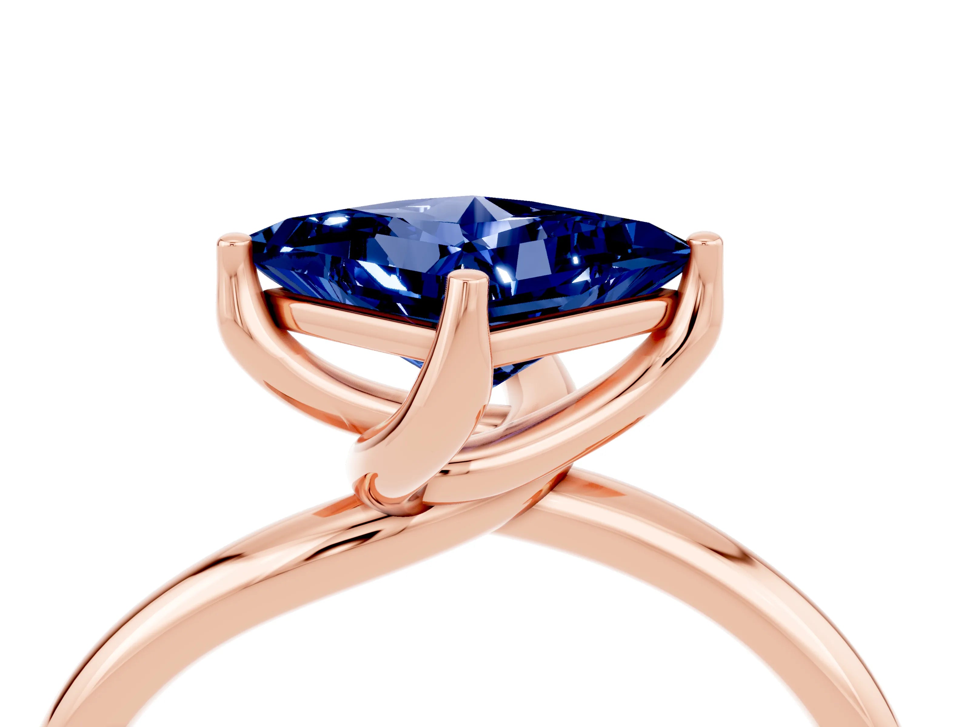 Rose gold Princess Cut Blue Sapphire Solitaire Engagement Ring with Four-Prong Setting and Classic Band_16