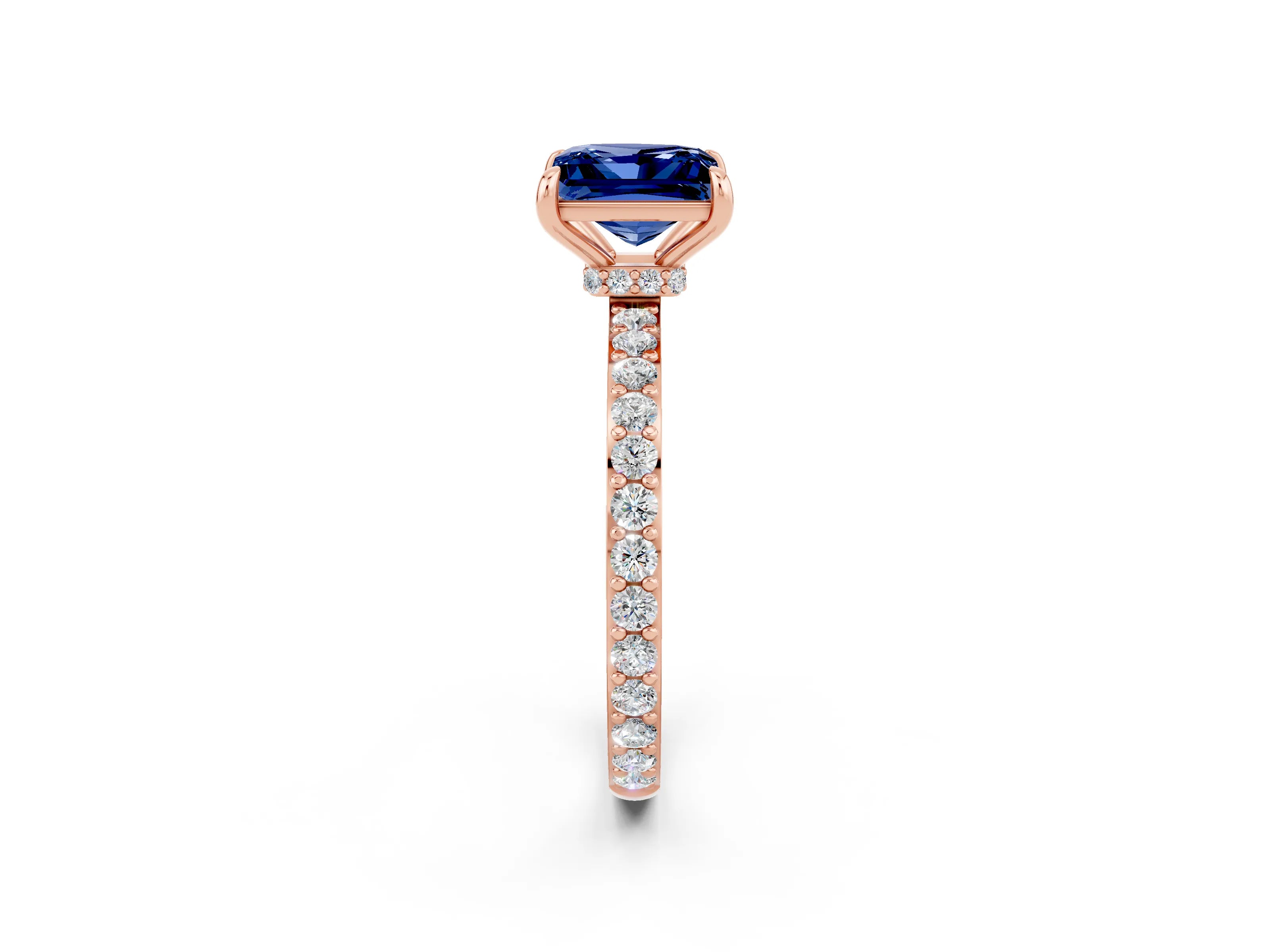Rose gold Princess Cut Blue Sapphire Solitaire Engagement Ring with Pavé Band and Four-Prong Setting_2