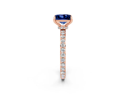 Rose gold Princess Cut Blue Sapphire Solitaire Engagement Ring with Pavé Band and Four-Prong Setting_2