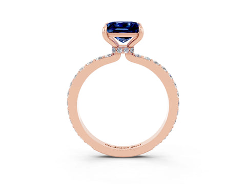 Rose gold Princess Cut Blue Sapphire Solitaire Engagement Ring with Pavé Band and Four-Prong Setting_3