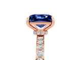 Rose gold Princess Cut Blue Sapphire Solitaire Engagement Ring with Pavé Band and Four-Prong Setting_5