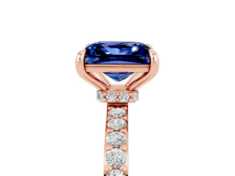 Rose gold Princess Cut Blue Sapphire Solitaire Engagement Ring with Pavé Band and Four-Prong Setting_5