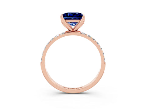 Rose gold Princess Cut Blue Sapphire Solitaire Engagement Ring with Pavé Band and Prong Setting_3