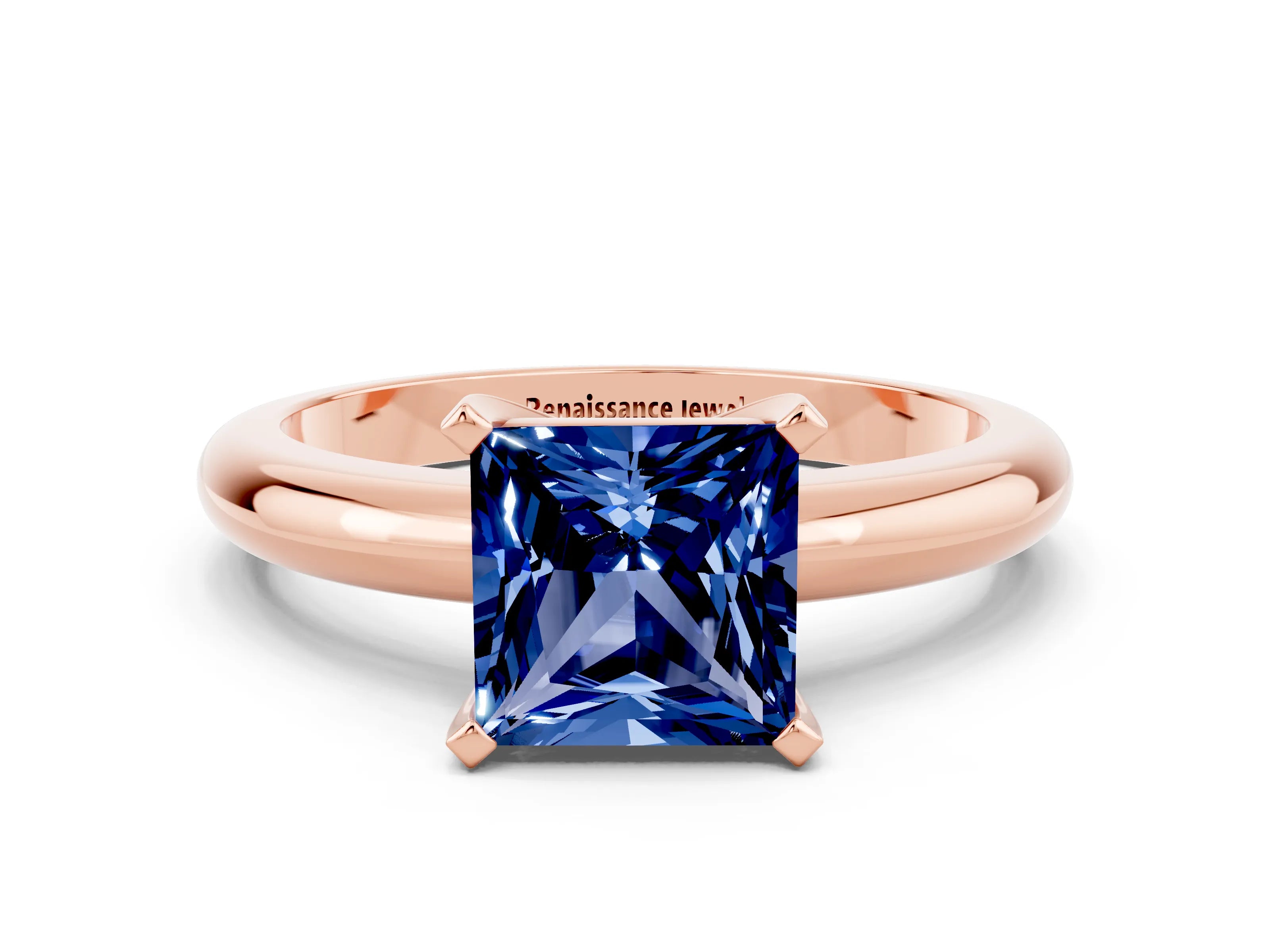 Rose gold Princess Cut Blue Sapphire Solitaire Engagement Ring with Round Band and Four-Prong Setting