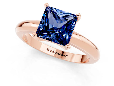 Rose gold Princess Cut Blue Sapphire Solitaire Engagement Ring with Round Band and Four-Prong Setting_1