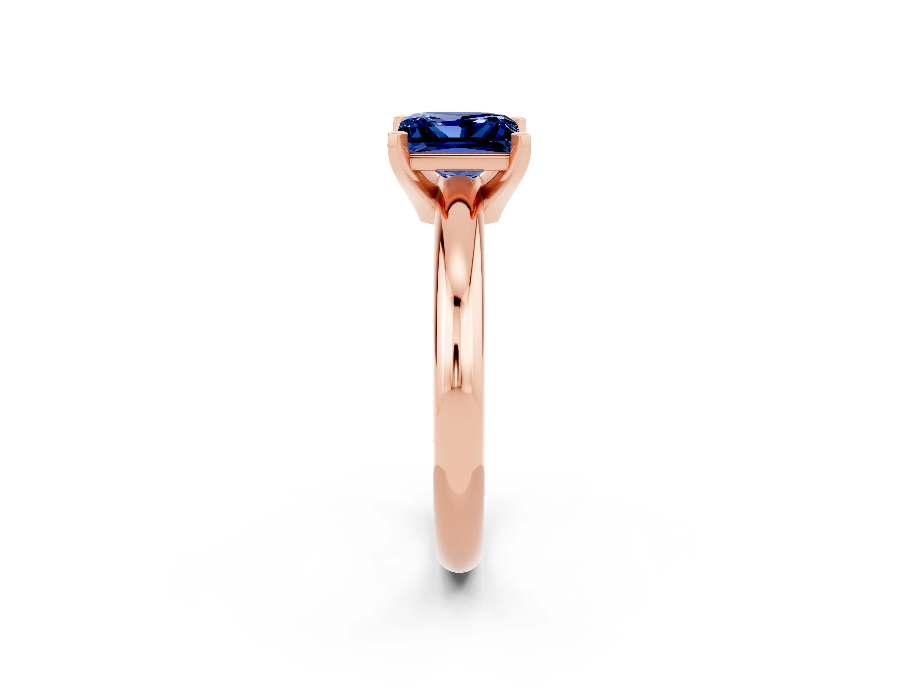 Rose gold Princess Cut Blue Sapphire Solitaire Engagement Ring with Round Band and Four-Prong Setting_2