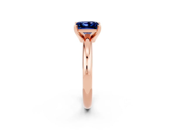 Rose gold Princess Cut Blue Sapphire Solitaire Engagement Ring with Round Band and Four-Prong Setting