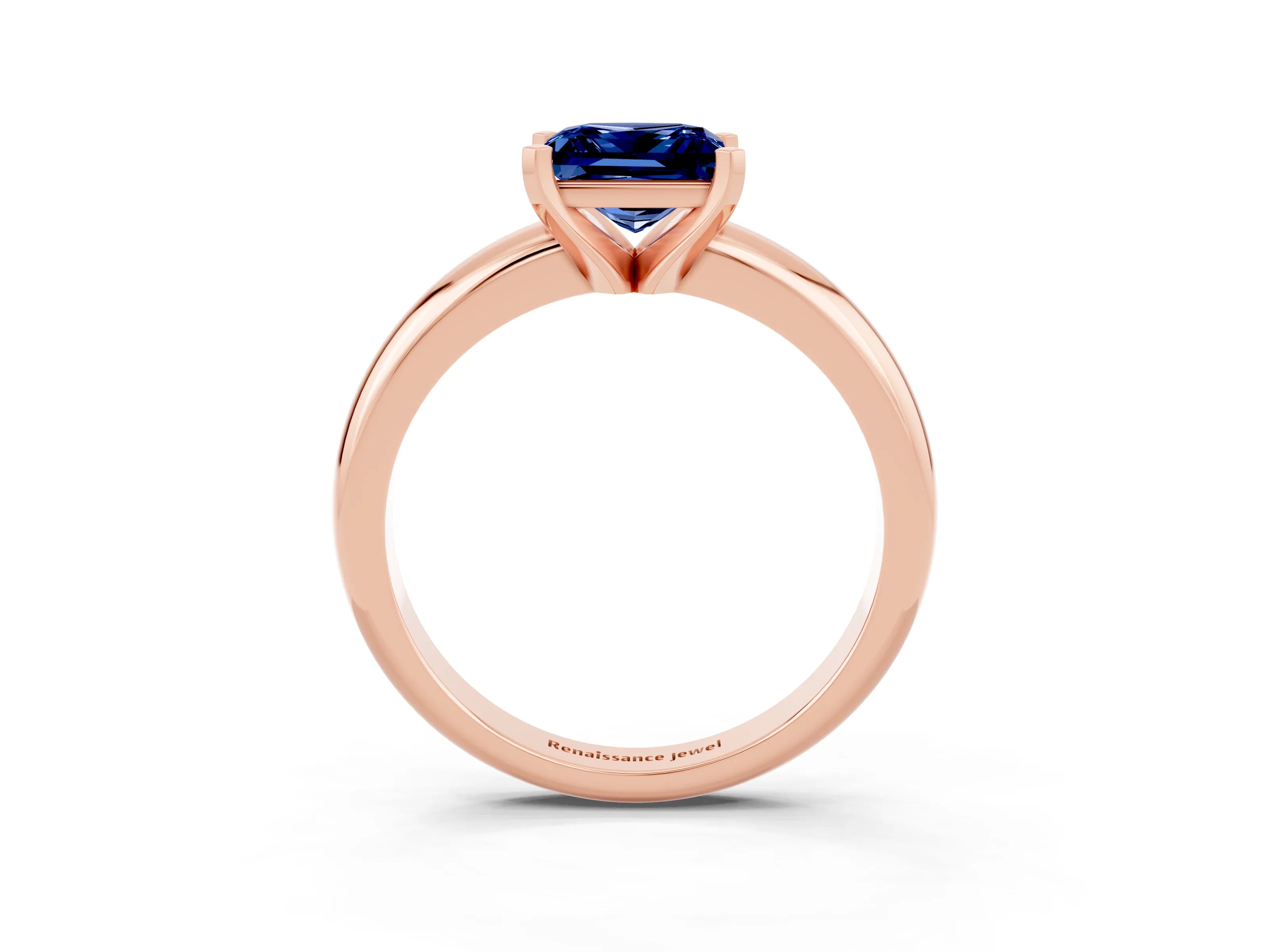 Rose gold Princess Cut Blue Sapphire Solitaire Engagement Ring with Round Band and Four-Prong Setting_3