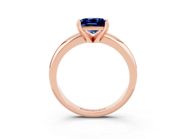 Rose gold Princess Cut Blue Sapphire Solitaire Engagement Ring with Round Band and Four-Prong Setting