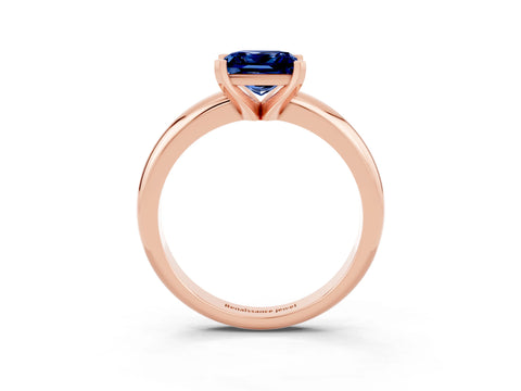 Rose gold Princess Cut Blue Sapphire Solitaire Engagement Ring with Round Band and Four-Prong Setting_3
