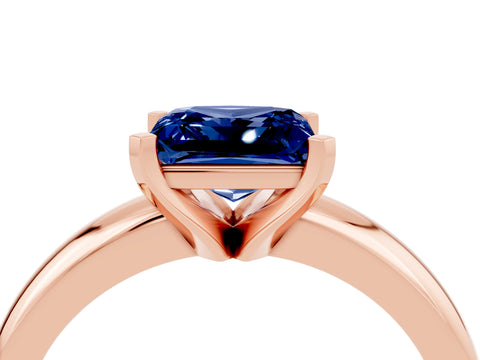 Rose gold Princess Cut Blue Sapphire Solitaire Engagement Ring with Round Band and Four-Prong Setting_4