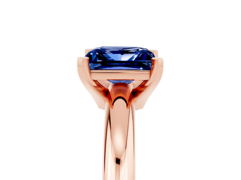 Rose gold Princess Cut Blue Sapphire Solitaire Engagement Ring with Round Band and Four-Prong Setting_5
