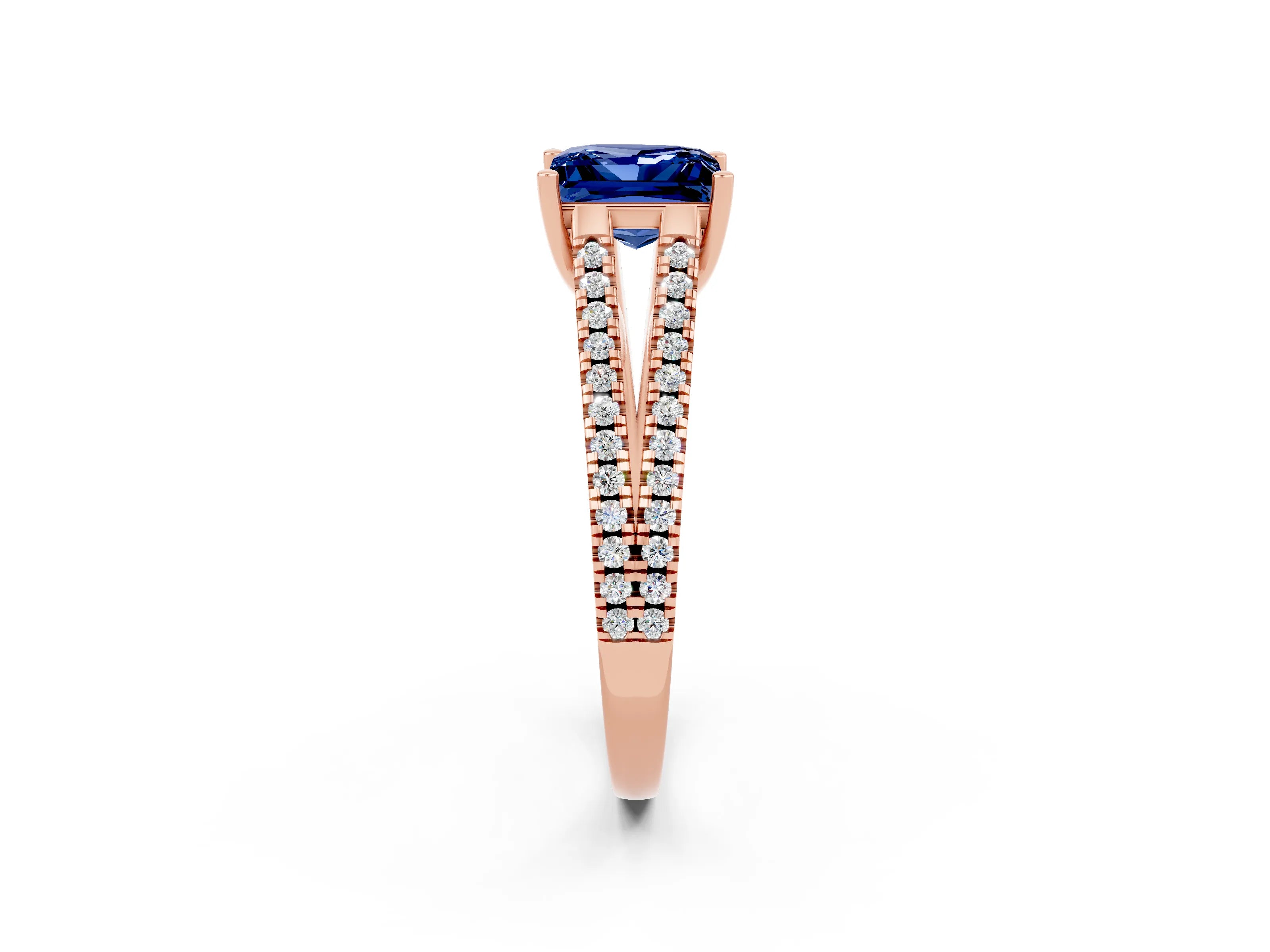 Rose gold Princess Cut Blue Sapphire Solitaire Engagement Ring with Split Shank Pavé Band_2