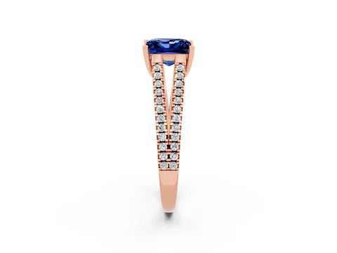 Rose gold Princess Cut Blue Sapphire Solitaire Engagement Ring with Split Shank Pavé Band_2