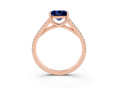 Rose gold Princess Cut Blue Sapphire Solitaire Engagement Ring with Split Shank Pavé Band_3