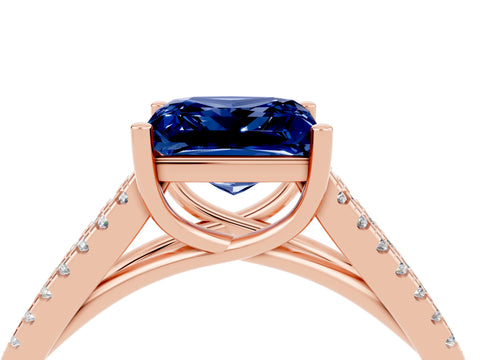 Rose gold Princess Cut Blue Sapphire Solitaire Engagement Ring with Split Shank Pavé Band_4