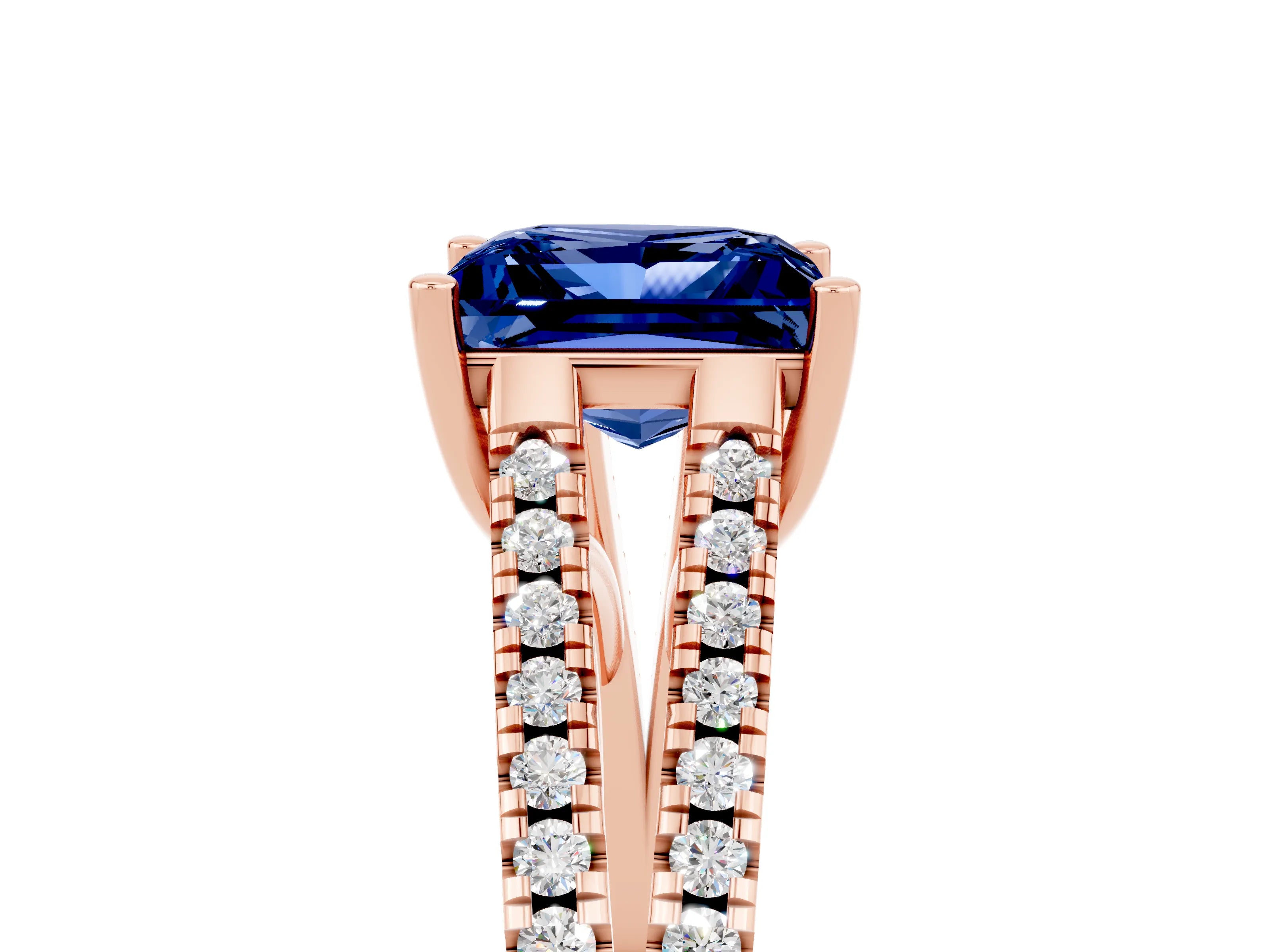 Rose gold Princess Cut Blue Sapphire Solitaire Engagement Ring with Split Shank Pavé Band_5