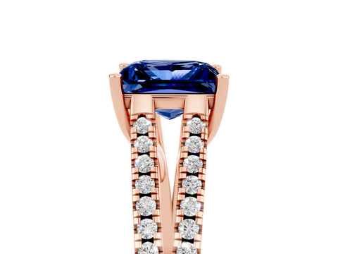 Rose gold Princess Cut Blue Sapphire Solitaire Engagement Ring with Split Shank Pavé Band_5