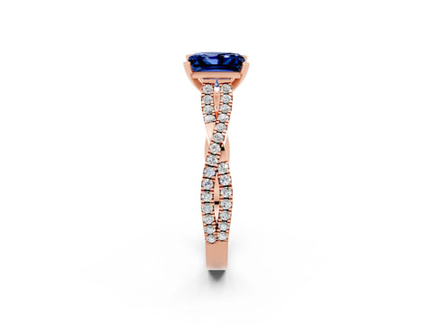 Rose gold Princess Cut Blue Sapphire Solitaire Engagement Ring with Twisted Pavé Band and Four-Prong Setting_14