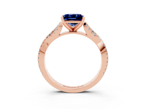 Rose gold Princess Cut Blue Sapphire Solitaire Engagement Ring with Twisted Pavé Band and Four-Prong Setting_15