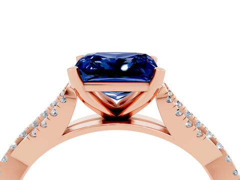 Rose gold Princess Cut Blue Sapphire Solitaire Engagement Ring with Twisted Pavé Band and Four-Prong Setting_16