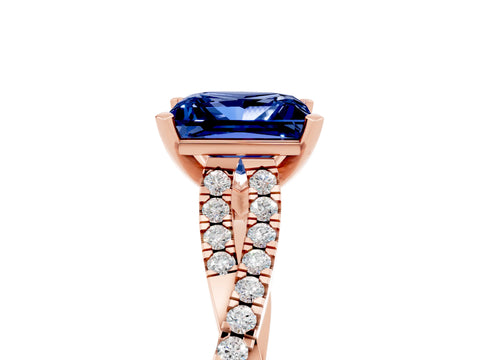 Rose gold Princess Cut Blue Sapphire Solitaire Engagement Ring with Twisted Pavé Band and Four-Prong Setting_17