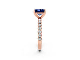 Rose gold Princess Cut Blue Sapphire Solitaire Pavé Band with Four-Prong Setting_2