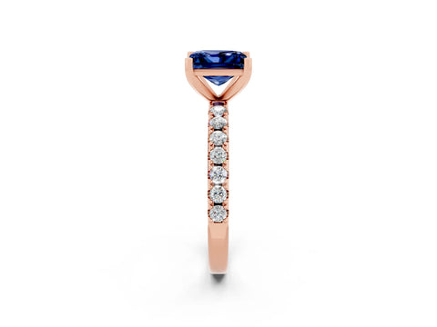 Rose gold Princess Cut Blue Sapphire Solitaire Pavé Band with Four-Prong Setting_2