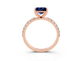 Rose gold Princess Cut Blue Sapphire Solitaire Pavé Band with Four-Prong Setting_3