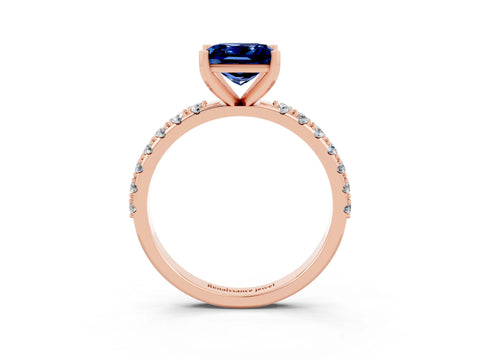Rose gold Princess Cut Blue Sapphire Solitaire Pavé Band with Four-Prong Setting_3