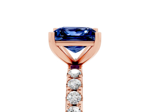 Rose gold Princess Cut Blue Sapphire Solitaire Pavé Band with Four-Prong Setting_5