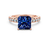 Rose gold Princess Cut Blue Sapphire Solitaire Pavé Engagement Ring with Round Band and Prong Setting_12