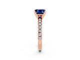 Rose gold Princess Cut Blue Sapphire Solitaire Pavé Engagement Ring with Round Band and Prong Setting_14