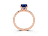 Rose gold Princess Cut Blue Sapphire Solitaire Pavé Engagement Ring with Round Band and Prong Setting_15