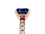 Rose gold Princess Cut Blue Sapphire Solitaire Pavé Engagement Ring with Round Band and Prong Setting_17